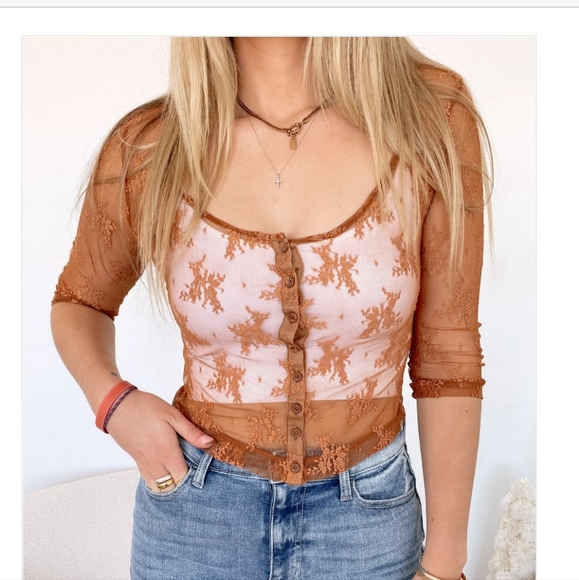 Free People Lost in Lace Cardi / Bright Cider - Picture 12 of 15